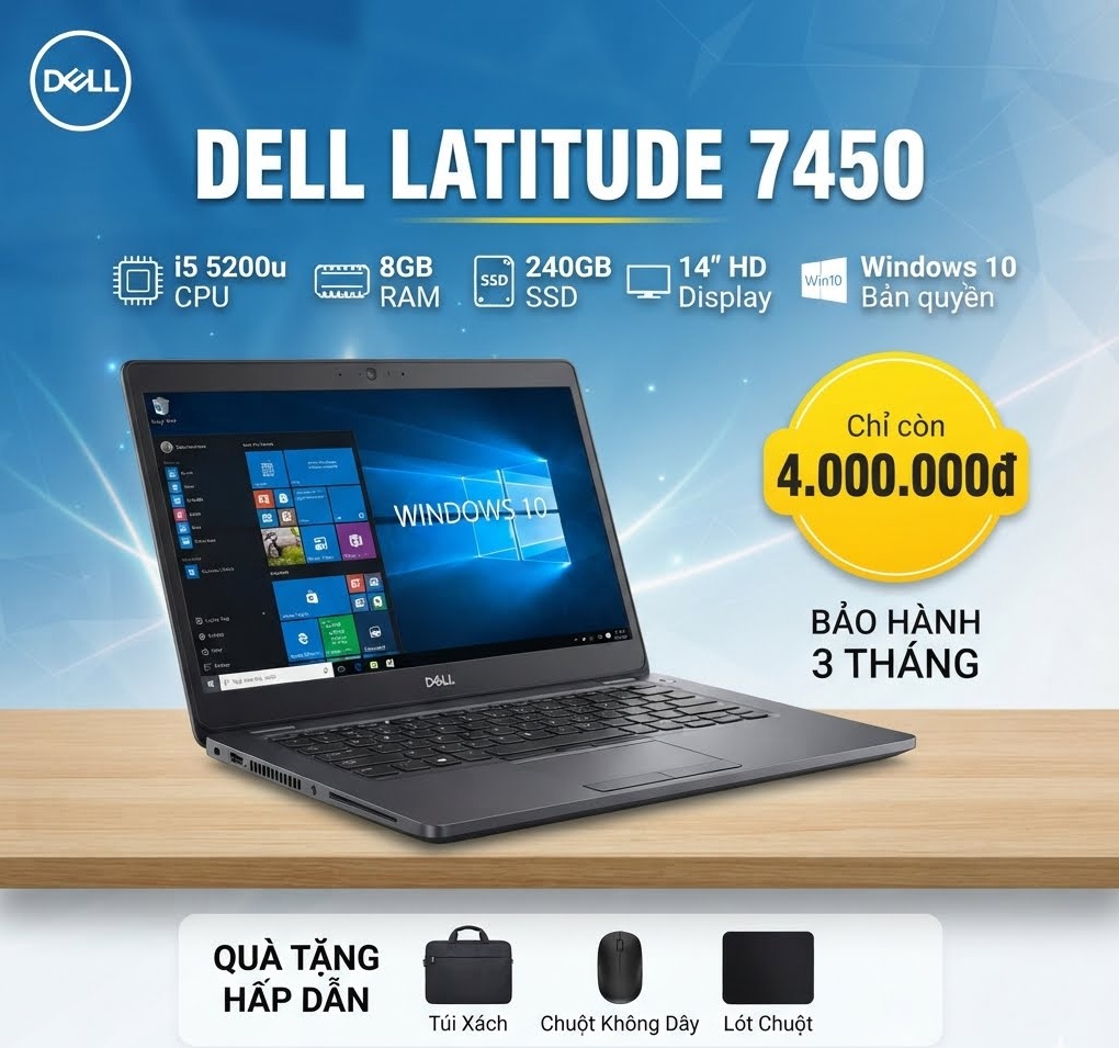 DELL LATITUDE E7450 I5 5200U 8GB 256GB 14”HD